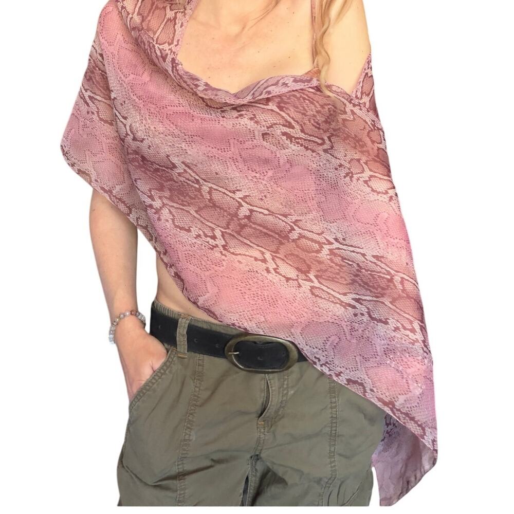 Handmade Sheer Snake Print Poncho Top Upcycled Festival Layer